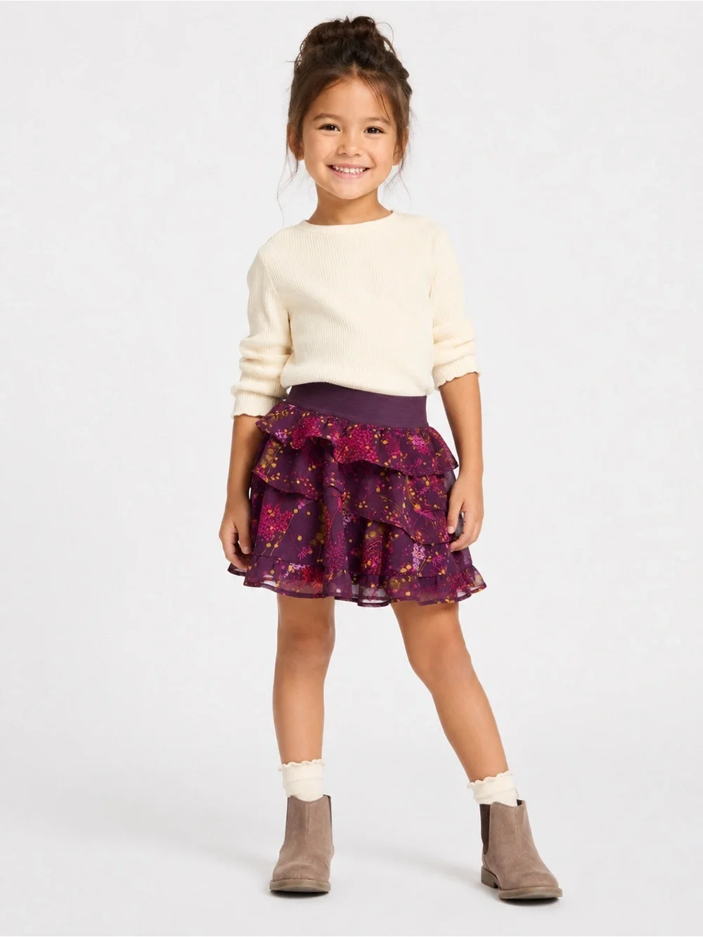 Gap Kids Girls Purple Floral Tiered Ruffle Skirt XS 4-5 Chiffon Y2K